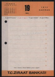 19-20 Haziran 1973 Ziraat Bankası Takvim Yaprağı EFM643 - 1