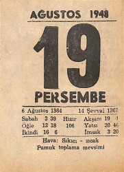 19 Ağustos 1948 Takvim Yaprağı - Doğum Günü Hediyesi EFMN14419 - Gökçekoleksiyon