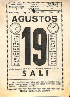19 Ağustos 1969 Takvim Yaprağı - Doğum Günü Hediyesi EFM(N)11180 - 1