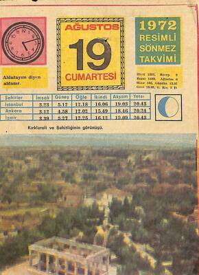 19 Ağustos 1972 Takvim Yaprağı - Doğum Günü Hediyesi EFM(N)11843 - 1