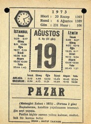 19 Ağustos 1973 Takvim Yaprağı - Doğum Günü Hediyesi EFM(N)10119 - 4