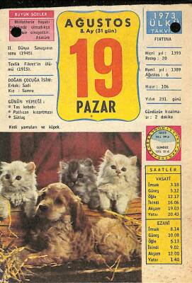 19 Ağustos 1973 Takvim Yaprağı - Doğum Günü Hediyesi EFM(N)9635 - 1