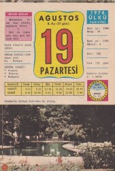 19 Ağustos 1974 Takvim Yaprağı -Doğum Günü Hediyesi EFM(N)6329 - Gökçekoleksiyon