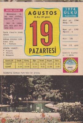 19 Ağustos 1974 Takvim Yaprağı -Doğum Günü Hediyesi EFM(N)6329 - 1