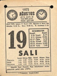 19 Ağustos 1975 Takvim Yaprağı - Doğum Günü Hediyesi EFM(N)9655 - 2