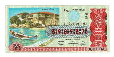 19 Ağustos 1983 (12) Yarım Bilet (Z) *Ordu - Bolaman* PYB5920 - 1