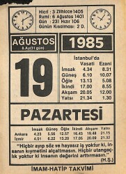 19 Ağustos 1985 Takvim Yaprağı - Doğum Günü Hediyesi EFMN15694 - Gökçekoleksiyon