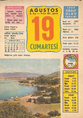 19 Ağustos 1989 Takvim Yaprağı - Doğum Günü Hediyesi EFM(N)10088 - 1