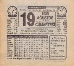 19 Ağustos 1989 Takvim Yaprağı EFM(N)2432 - 2