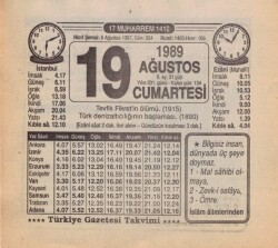19 Ağustos 1989 Takvim Yaprağı EFM(N)2432 - 1
