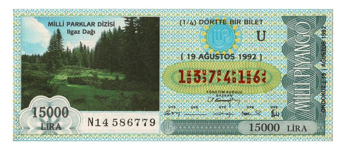 19 Ağustos 1992 Çeyrek Bilet PYB4380 - 1