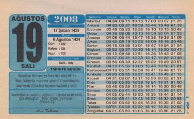 19 Ağustos 2008 Takvim Yaprağı EFM(N)2435 - 2