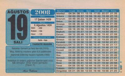 19 Ağustos 2008 Takvim Yaprağı EFM(N)2435 - 1