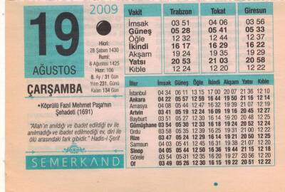 19 Ağustos 2009 Takvim Yaprağı EFM(N)2437 - 2