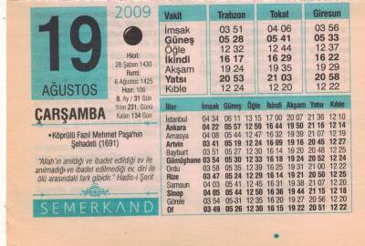 19 Ağustos 2009 Takvim Yaprağı EFM(N)2437 - 1