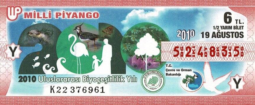 19 Ağustos 2010 (Y) Uluslararası Biyoçeşitlilik Yılı (12) Yarım Bilet PYB5841 - 1