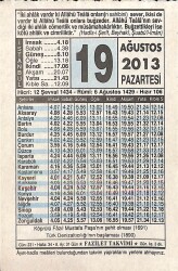 19 Ağustos 2013 Takvim Yaprağı - Doğum Günü Hediyesi EFMN13562 - Gökçekoleksiyon