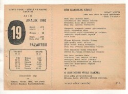 19 Aralık 1960 Ajans Türk Takvim Yaprağı (Şiirli Saatli) EFM(N) 1815 - 2