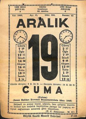 19 Aralık 1969 Takvim Yaprağı - Doğum Günü Hediyesi EFM(N)11378 - 1