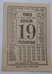 19 Aralık 1983 Takvim Yaprağı - Doğum Günü Hediyesi EFM(N)6899 - Gökçekoleksiyon