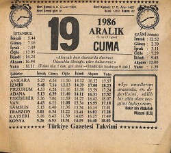 19 Aralık 1986 Takvim Yaprağı - Doğum Günü Hediyesi EFMN14854 - Gökçekoleksiyon