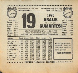 19 Aralık 1987 Takvim Yaprağı - Doğum Günü Hediyesi EFMN14992 - Gökçekoleksiyon