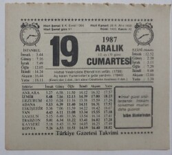 19 Aralık 1987 Takvim Yaprağı - Doğum Günü Hediyesi EFM(N)7188 - Gökçekoleksiyon