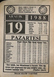 19 Aralık 1988 Takvim Yaprağı - Doğum Günü Hediyesi EFMN14581 - Gökçekoleksiyon