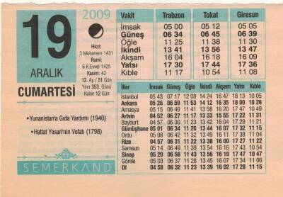 19 Aralık 2009 Takvim Yaprağı EFM(N)4393 - 1