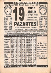 19 Aralık 2011 Takvim Yaprağı - Doğum Günü Hediyesi EFMN15240 - Gökçekoleksiyon