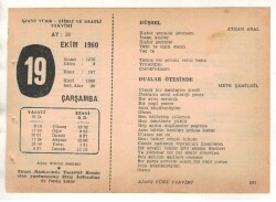 19 Ekim 1960 Ajans Türk Takvim Yaprağı (Şiirli Saatli) EFM(N) 1756 - 2
