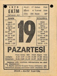 19 Ekim 1970 Takvim Yaprağı - Doğum Günü Hediyesi EFM(N)10549 - 3