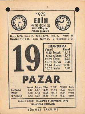 19 Ekim 1975 Takvim Yaprağı - Doğum Günü Hediyesi EFM(N)12555 - 1