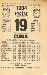 19 Ekim 1984 Takvim Yaprağı - Doğum Günü Hediyesi EFMN14564 - Gökçekoleksiyon