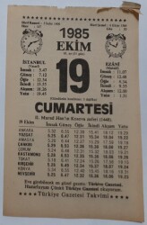 19 Ekim 1985 Takvim Yaprağı - Doğum Günü Hediyesi EFM(N)6664 - Gökçekoleksiyon