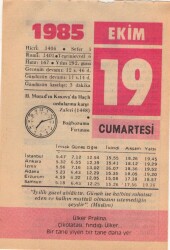 19 Ekim 1985 Takvim Yaprağı EFM(N)3051 - Gökçekoleksiyon