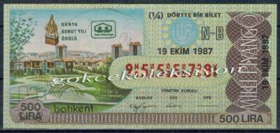 19 Ekim 1987 Piyango Bileti Çeyrek Bilet - Dünya Konut Yılı PYB2525 - 1