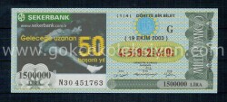 19 Ekim 2003 Çeyrek Bilet PYB1278 - Gökçekoleksiyon