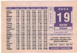 19 Ekim 2003 Takvim Yaprağı EFM(N)3721 - 1