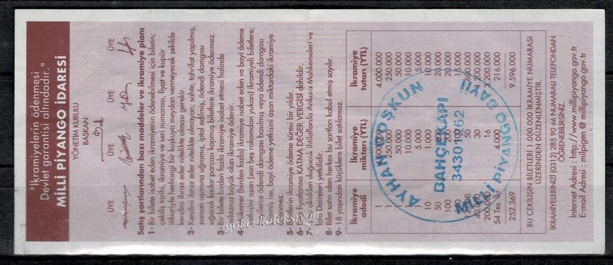 19 Ekim 2007 Çeyrek Bilet PYB4430 - 2