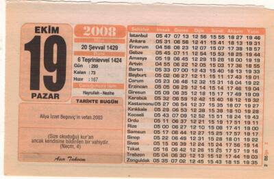 19 Ekim 2008 Takvim Yaprağı EFM(N)3267 - 3