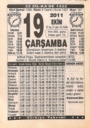 19 Ekim 2011 Takvim Yaprağı - Doğum Günü Hediyesi EFMN15301 - Gökçekoleksiyon