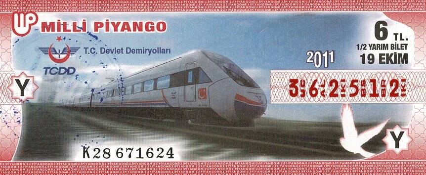 19 Ekim 2011 (Y) T.C. Devlet Demiryolları (12) Yarım Bilet PYB5831 - 1