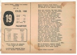 19 Eylül 1960 Ajans Türk Takvim Yaprağı (Şiirli Saatli) EFM(N) 1726 - 4