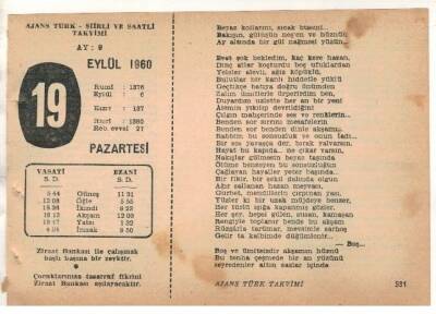 19 Eylül 1960 Ajans Türk Takvim Yaprağı (Şiirli Saatli) EFM(N) 1726 - 4