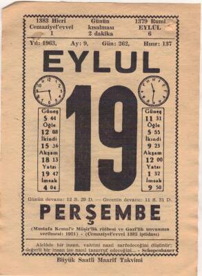19 Eylül 1963 Takvim Yaprağı EFM(N)3631 - 1