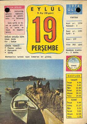 19 Eylül 1974 Takvim Yaprağı - Doğum Günü Hediyesi EFM(N)10445 - 2