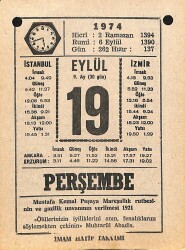 19 Eylül 1974 Takvim Yaprağı - Doğum Günü Hediyesi EFM(N)12345 - Gökçekoleksiyon
