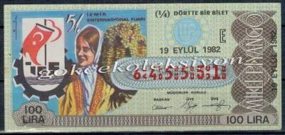 19 Eylül 1982 Çeyrek Bilet PYB2552 - 1
