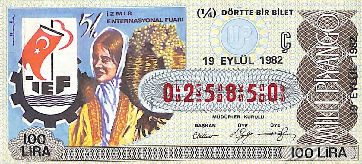19 Eylül 1982 Piyango Bileti Çeyrek Bilet PYB6498 - 1